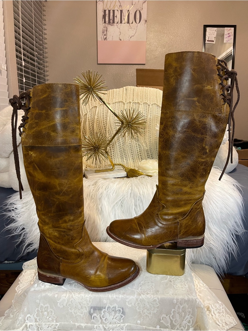 Freebird by Steven RETIRED “Cyn” Tall Knee-High Boots in Distressed Cognac